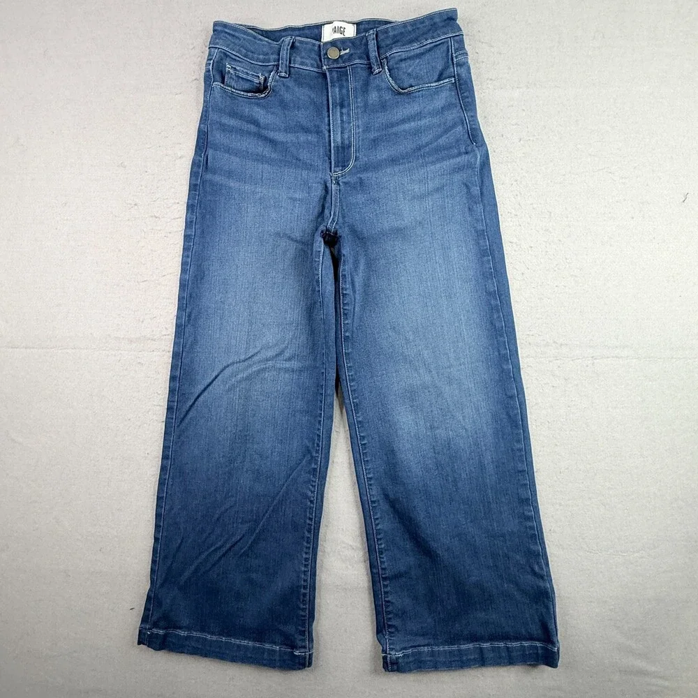 PAIGE Jeans Genesee Crop Womens 29 Blue Wide Leg High Rise Cropped Denim - Picture 1 of 9